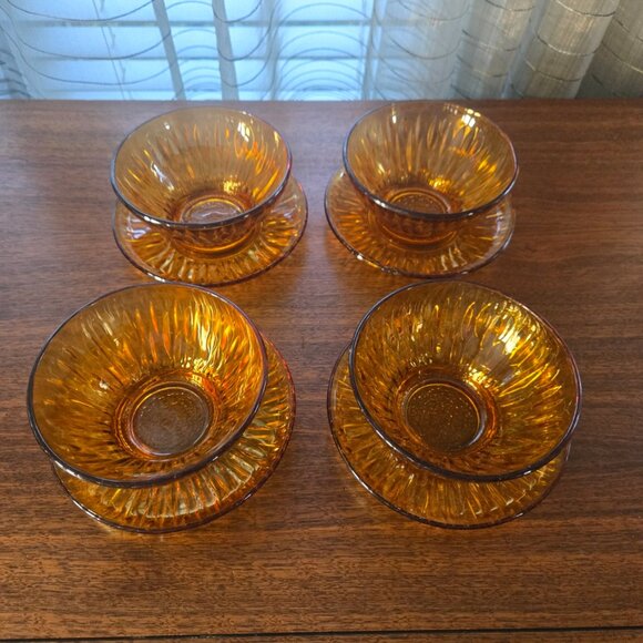 Vereco Glass Bowl and Saucers, Service for 4, VTG French Tempered Glass 6.25" - Picture 3 of 16